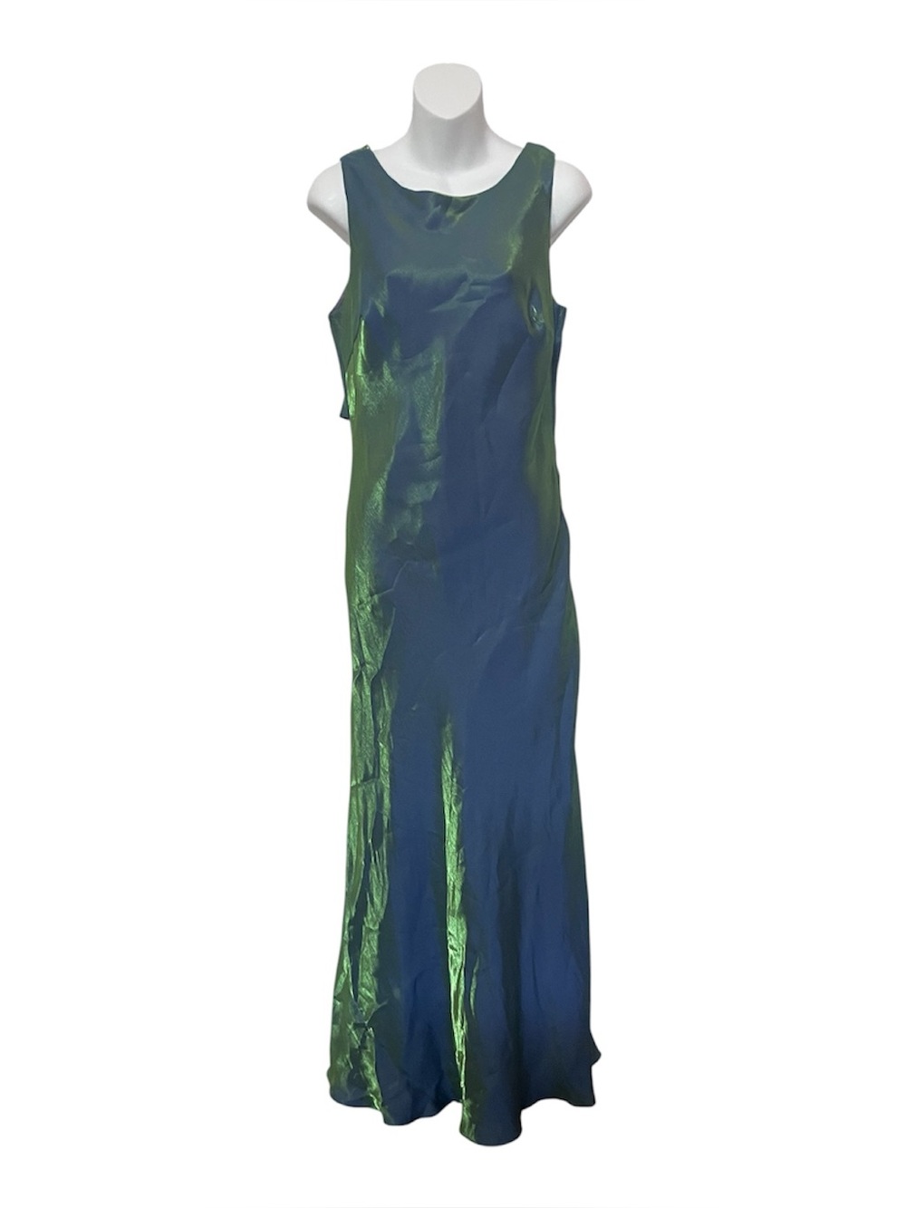 Vtg Y2K De-Laru iridescent Blue Green Sheath Gown Sz 11/12 Mermaid Forest Fairyl